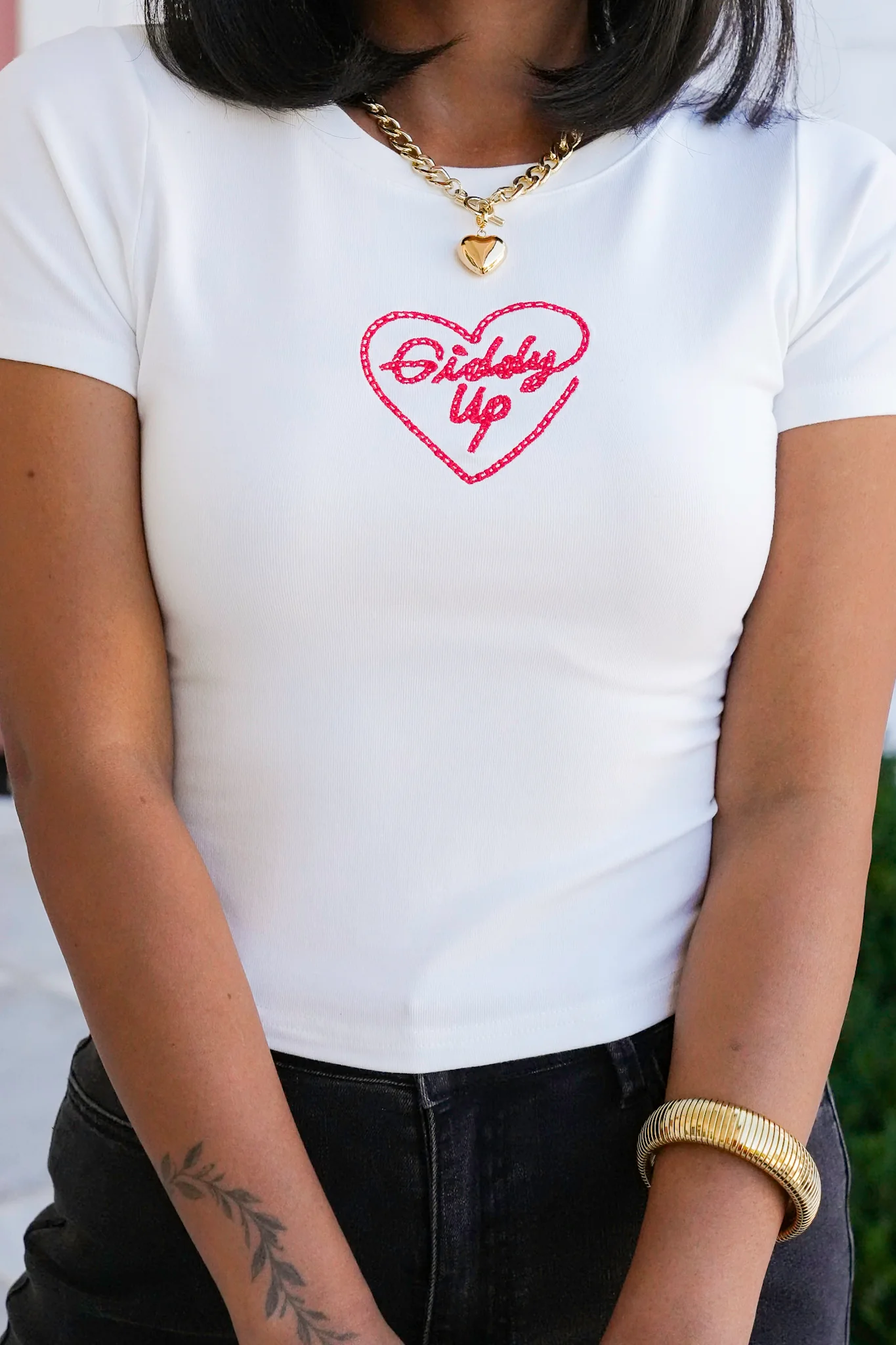 Short Sleeve Embroidered "Giddy Up" Tee - Image 5