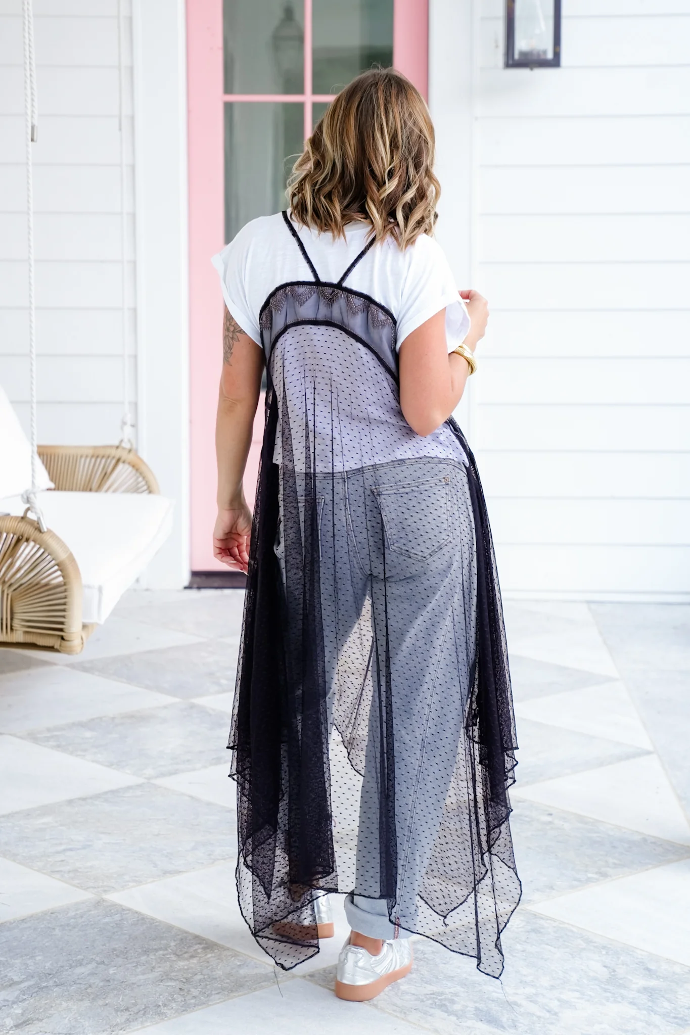 Short Sleeve Layered Sheer Embroidered Maxi Top - Image 4