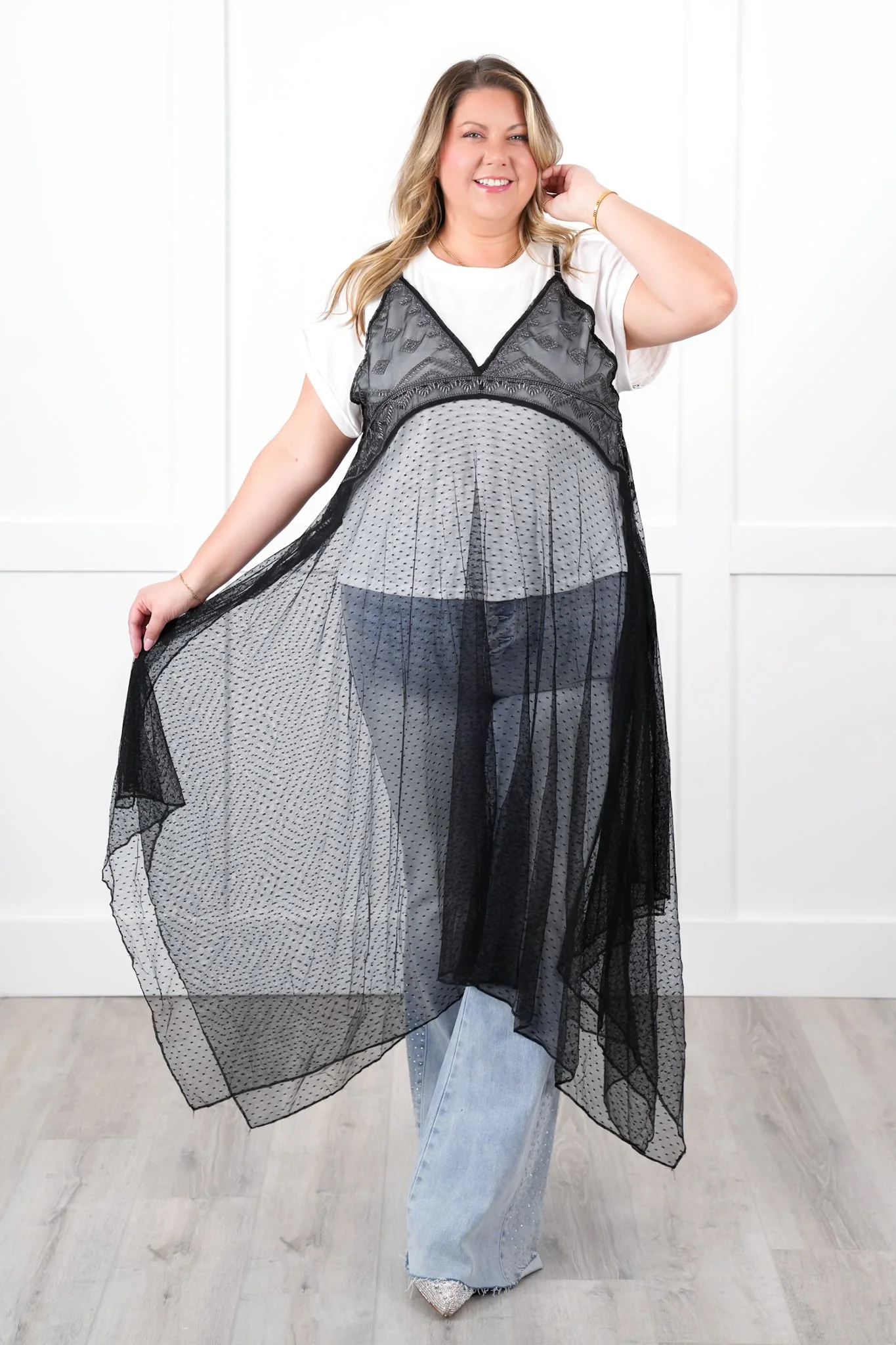 Short Sleeve Layered Sheer Embroidered Maxi Top - Image 6