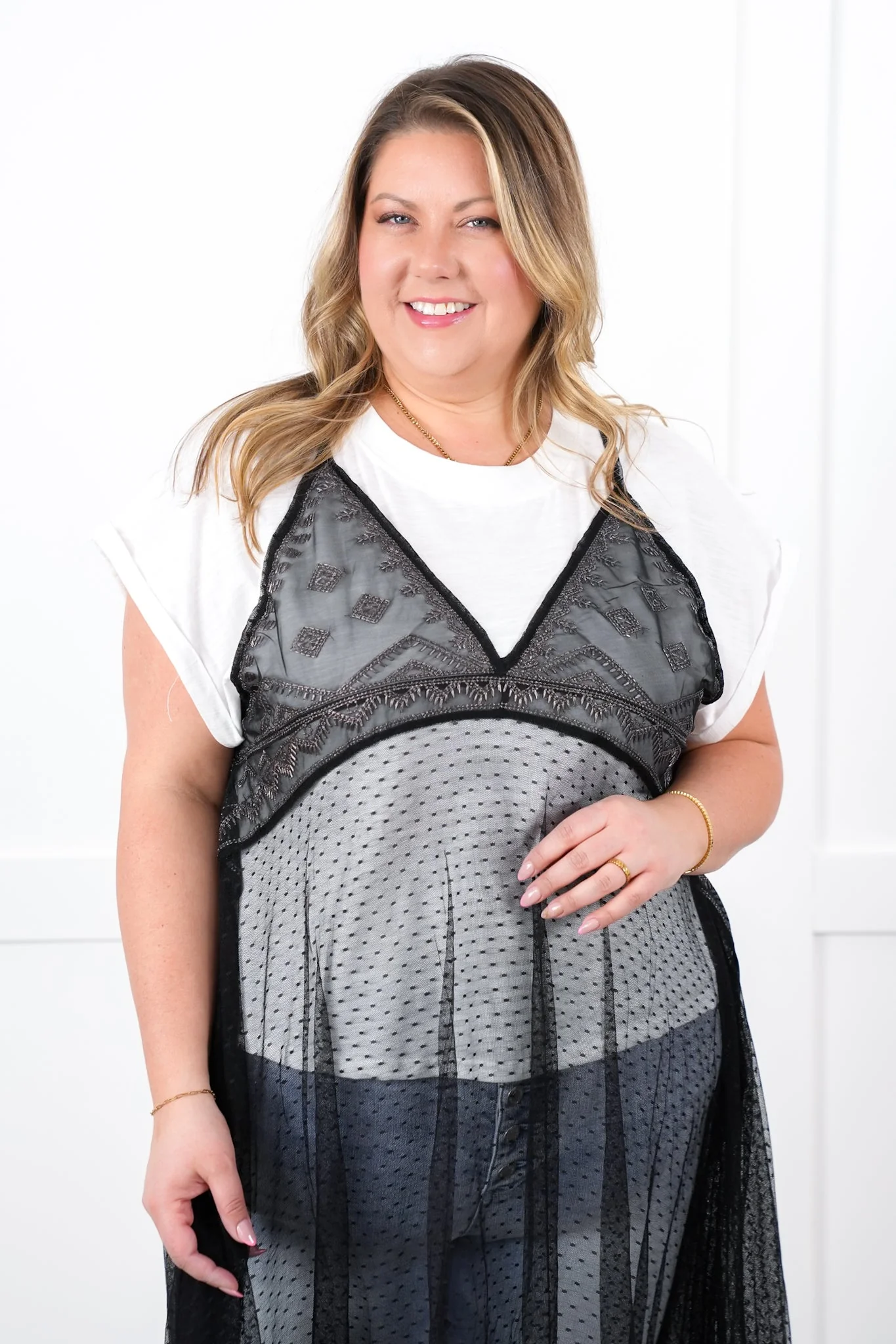 Short Sleeve Layered Sheer Embroidered Maxi Top - Image 8