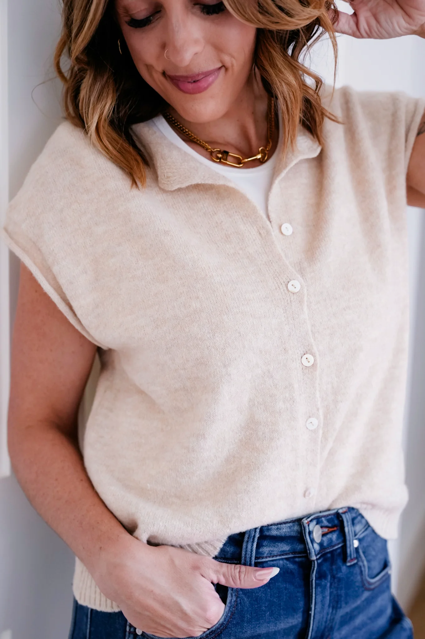 Sleeveless Button Down Sweater Vest - Image 10
