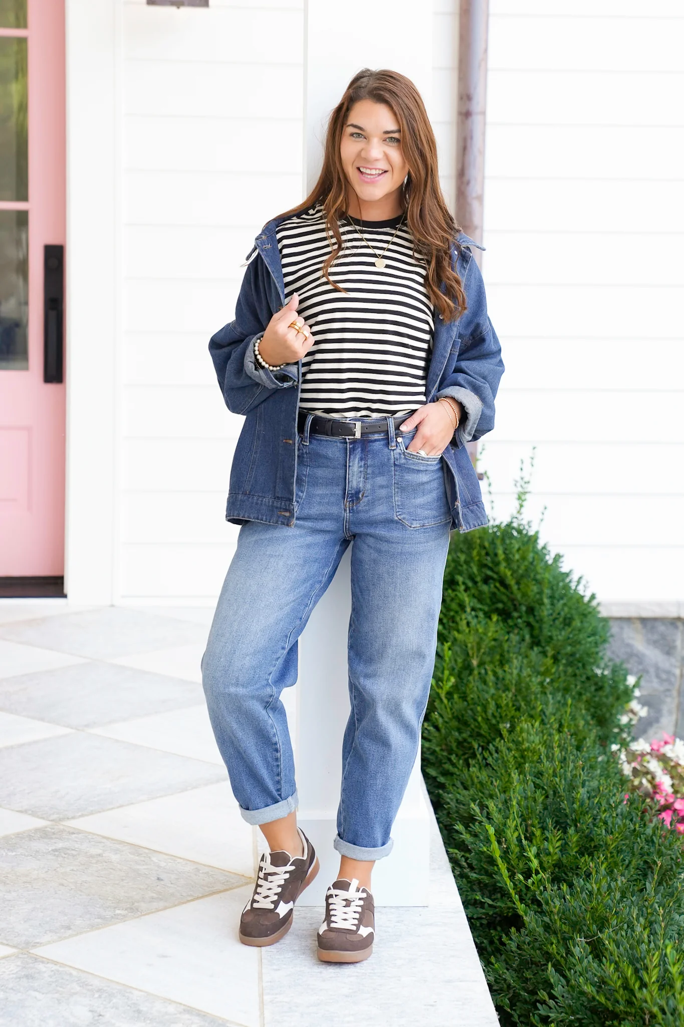 Stripe Short Raglan Sleeve Knit Top - Image 2