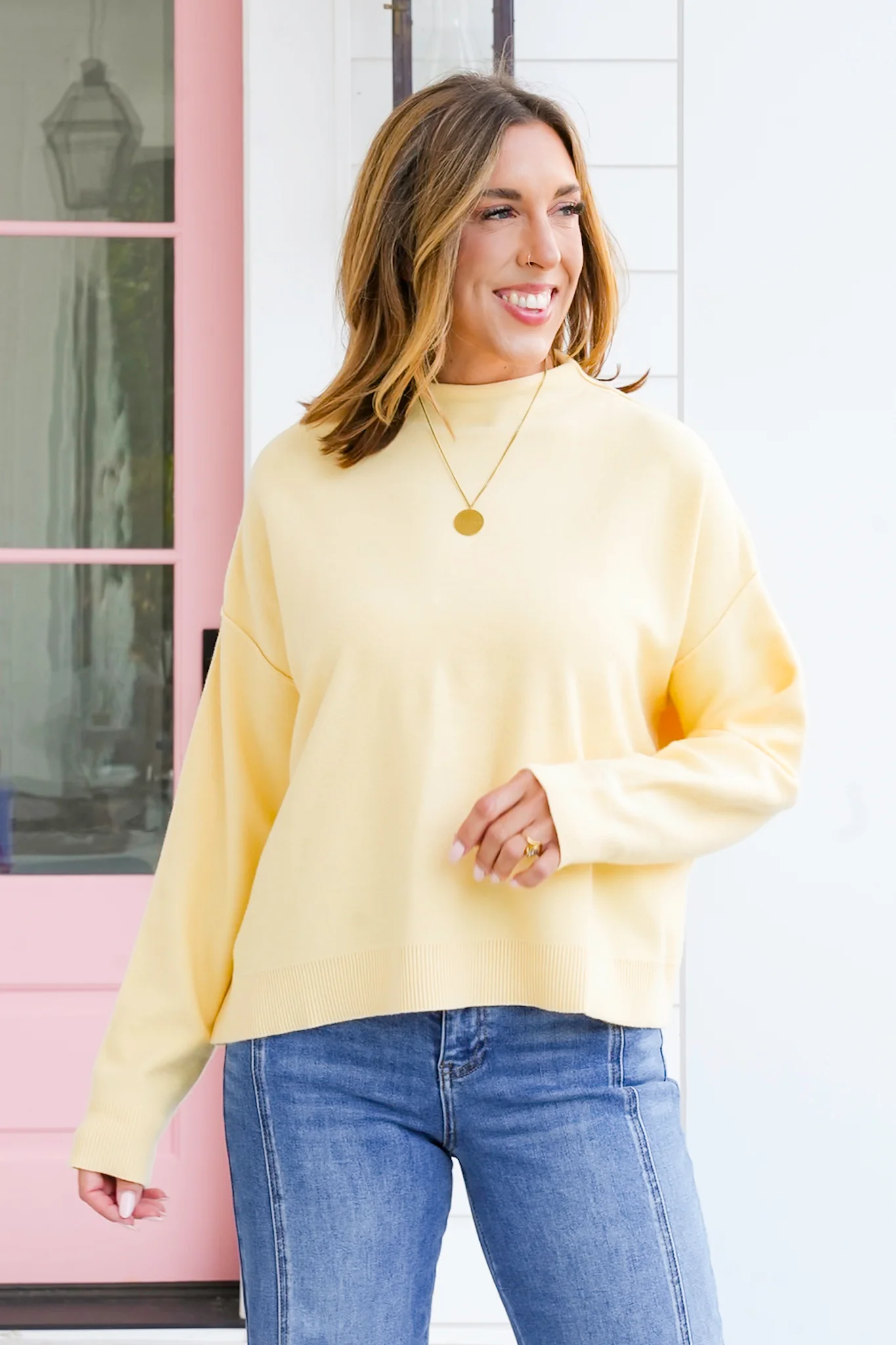 Long Sleeve Mock Neck Knit Sweater - Image 2