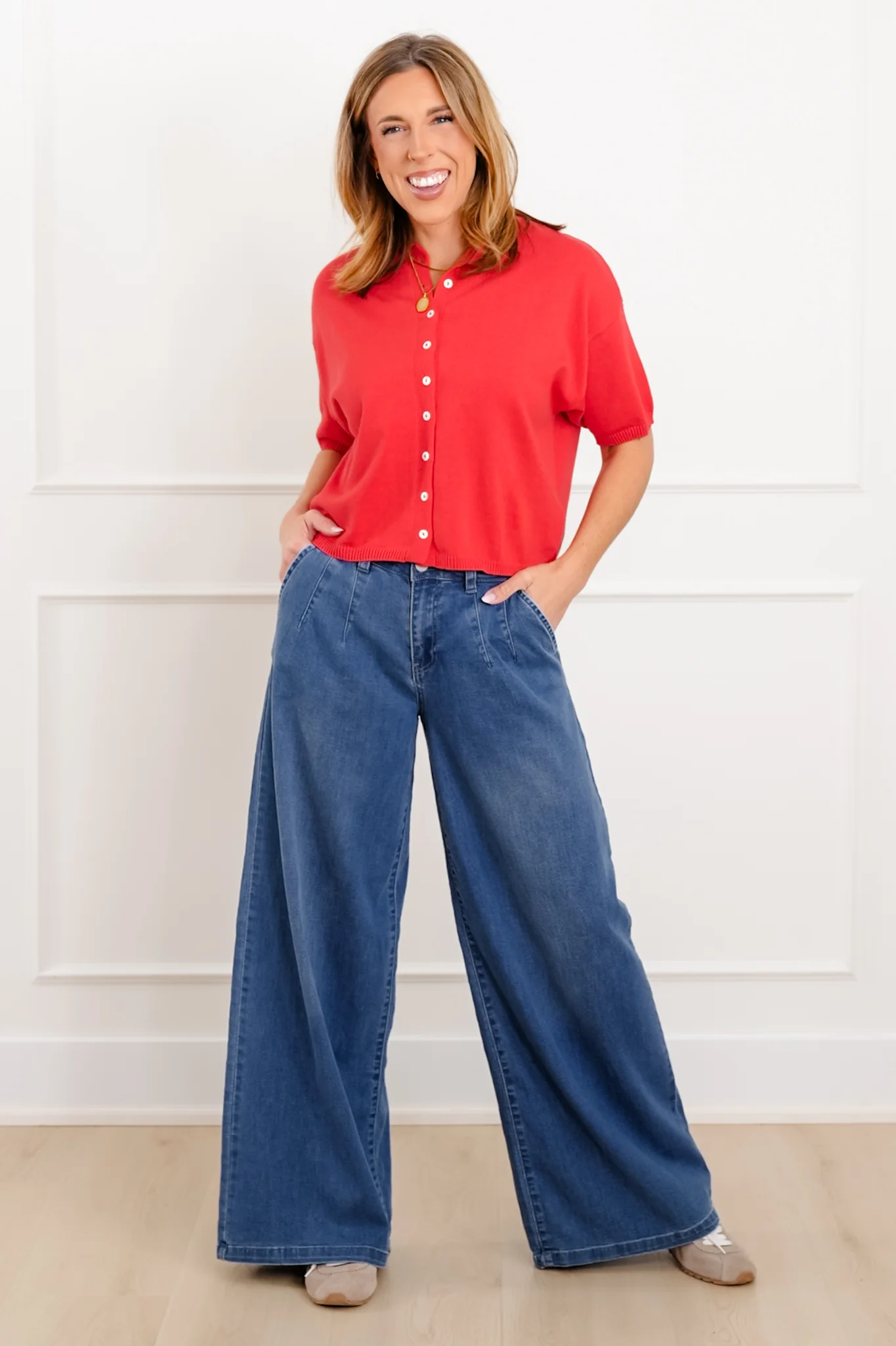 Solid Short Sleeve Button Down Cardigan - Image 4