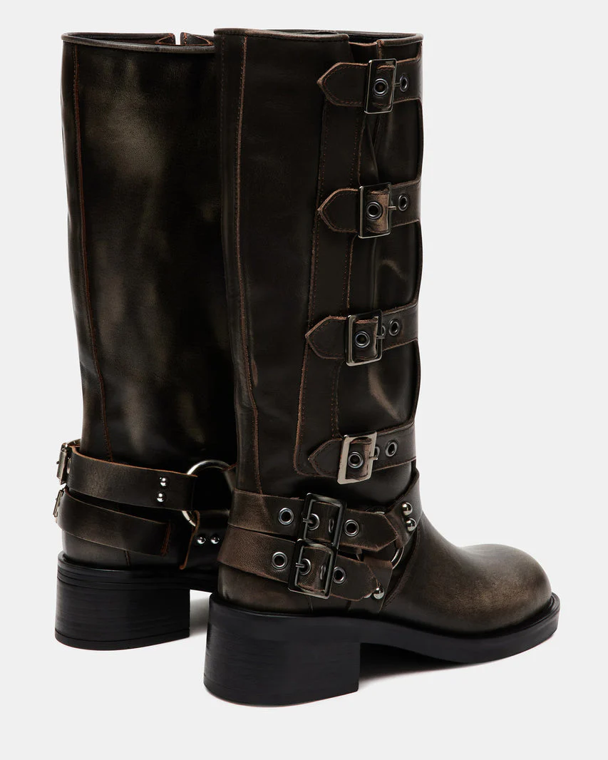 Steve Madden Multi Buckle Distressed Leather Mid-Calf Boots - Image 3