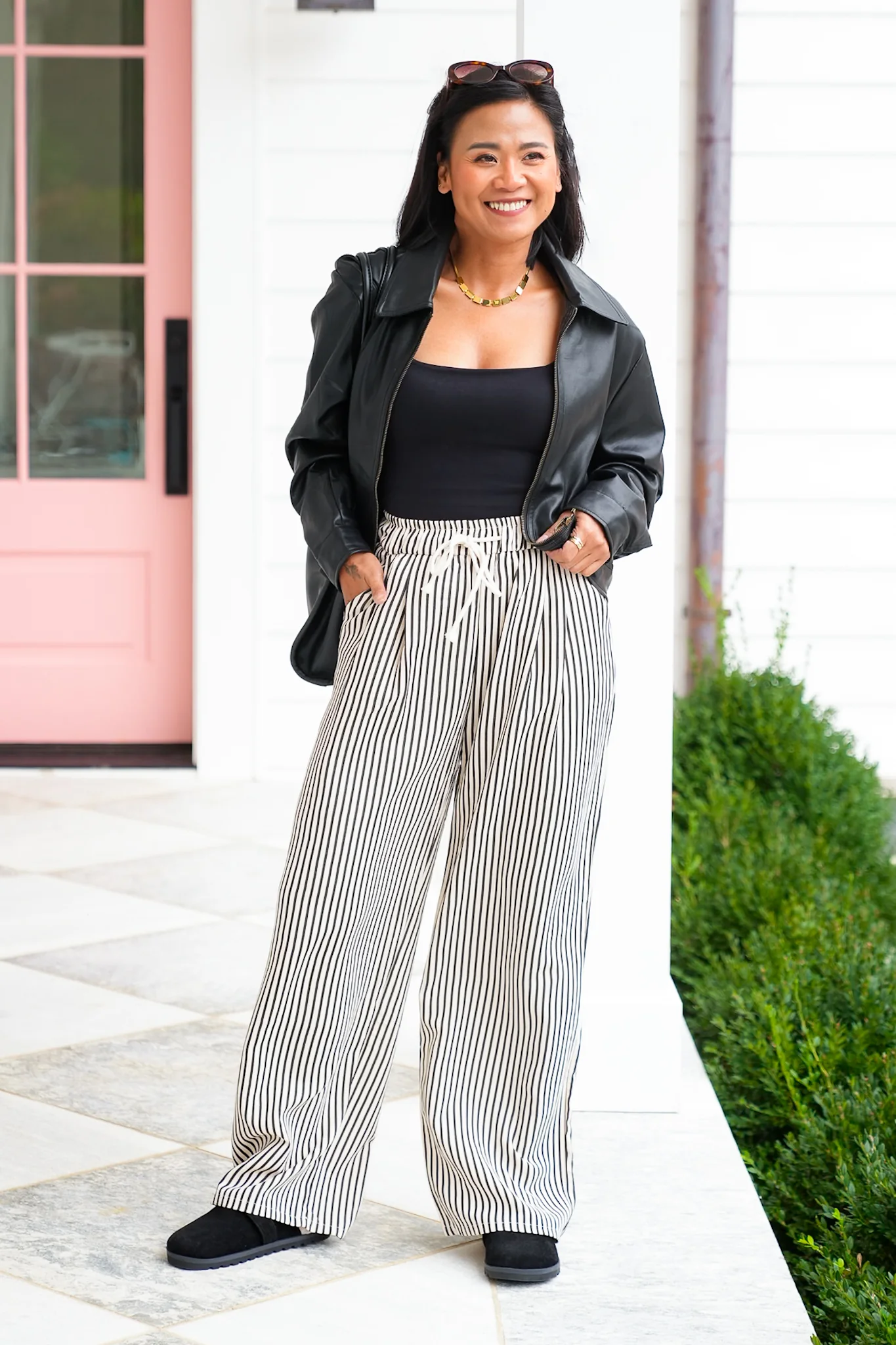 Stripe Elastic Waist Wide Fit Pants - Image 2