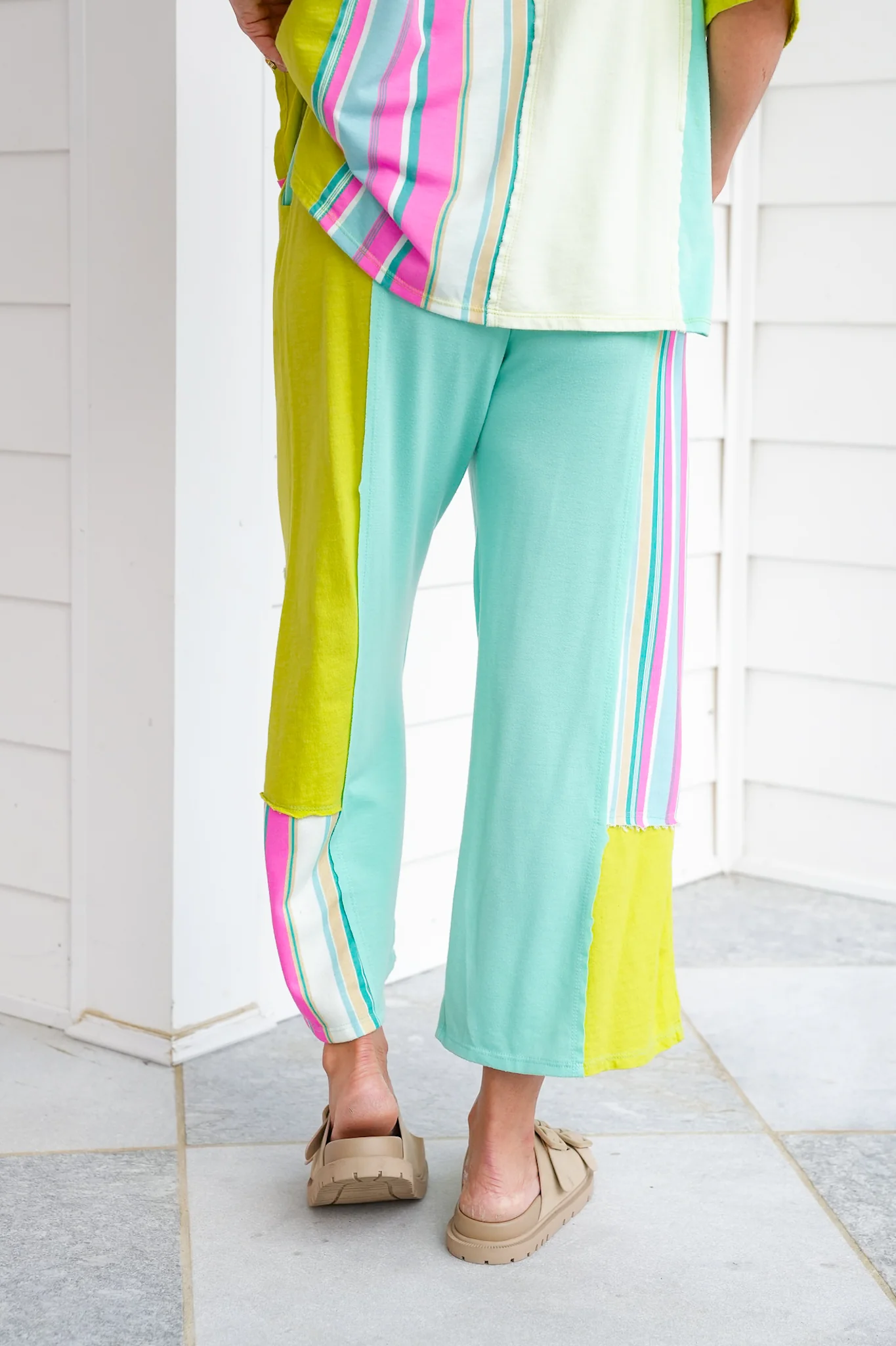 Stripe Flower Patch Elastic Waist Pants - Image 6