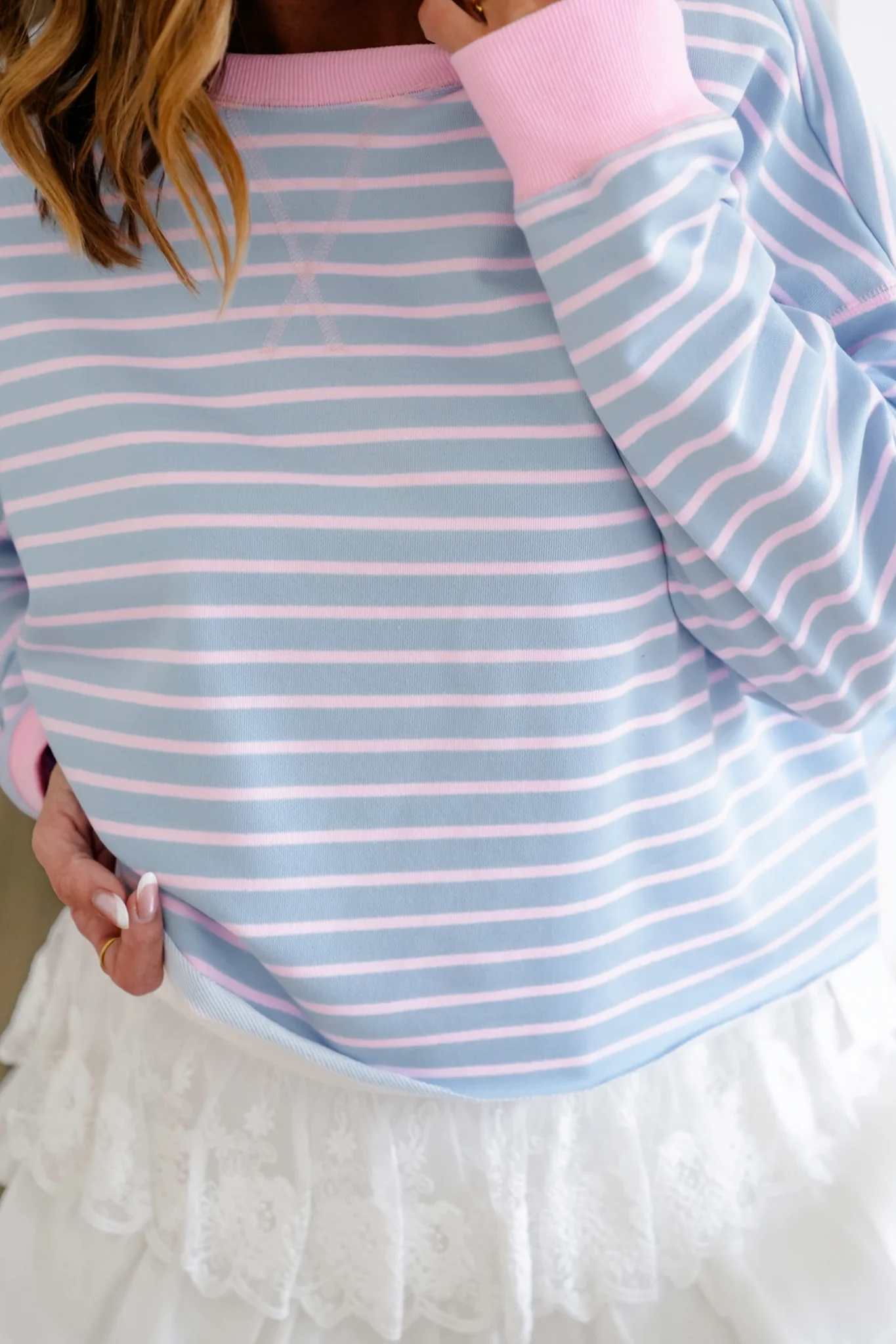 Stripe French Terry Long Sleeve Pullover Crop Top - Image 5