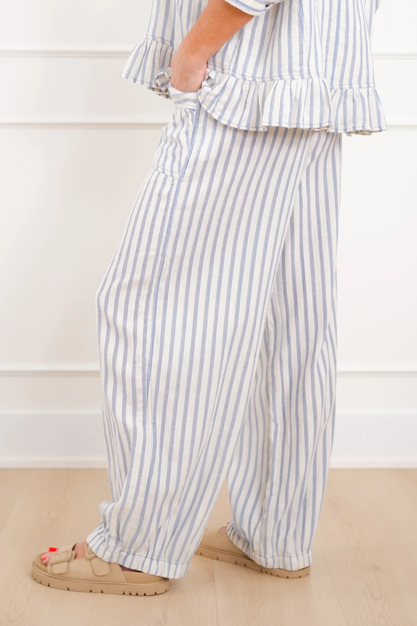 Stripe Linen Blend Elastic Waist Jogger Pants - Image 8