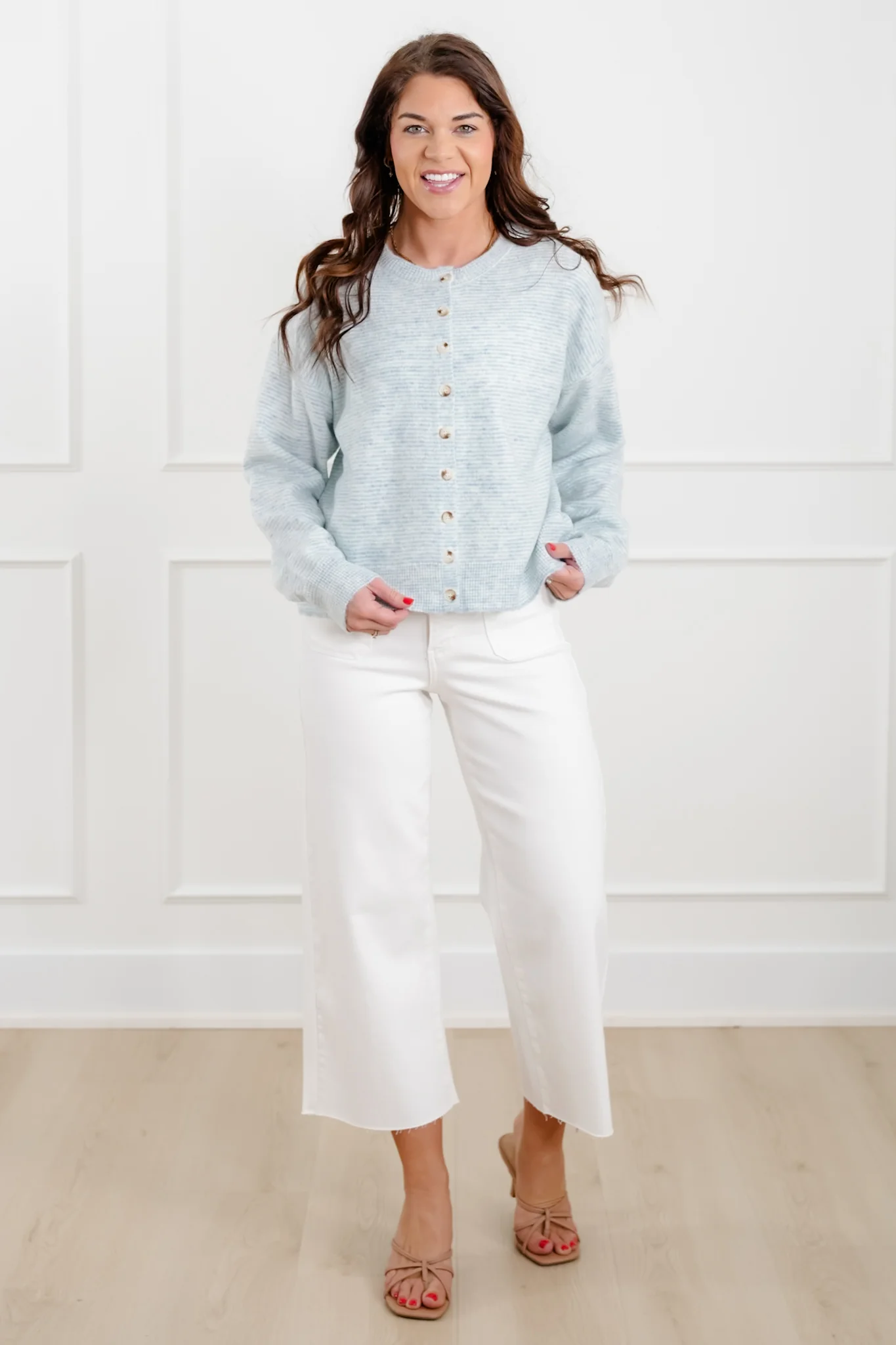 Stripe Long Sleeve Button Down Cardigan - Image 7