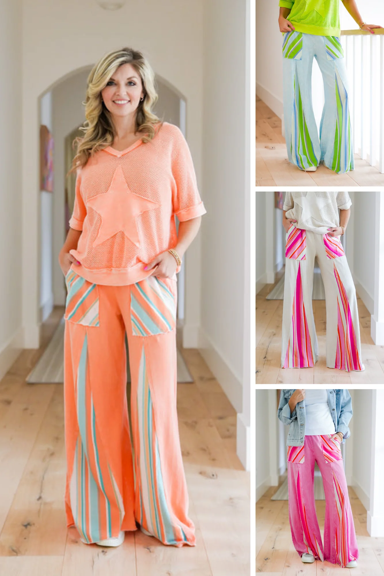 Striped Mineral Wash Elastic Waist Pants