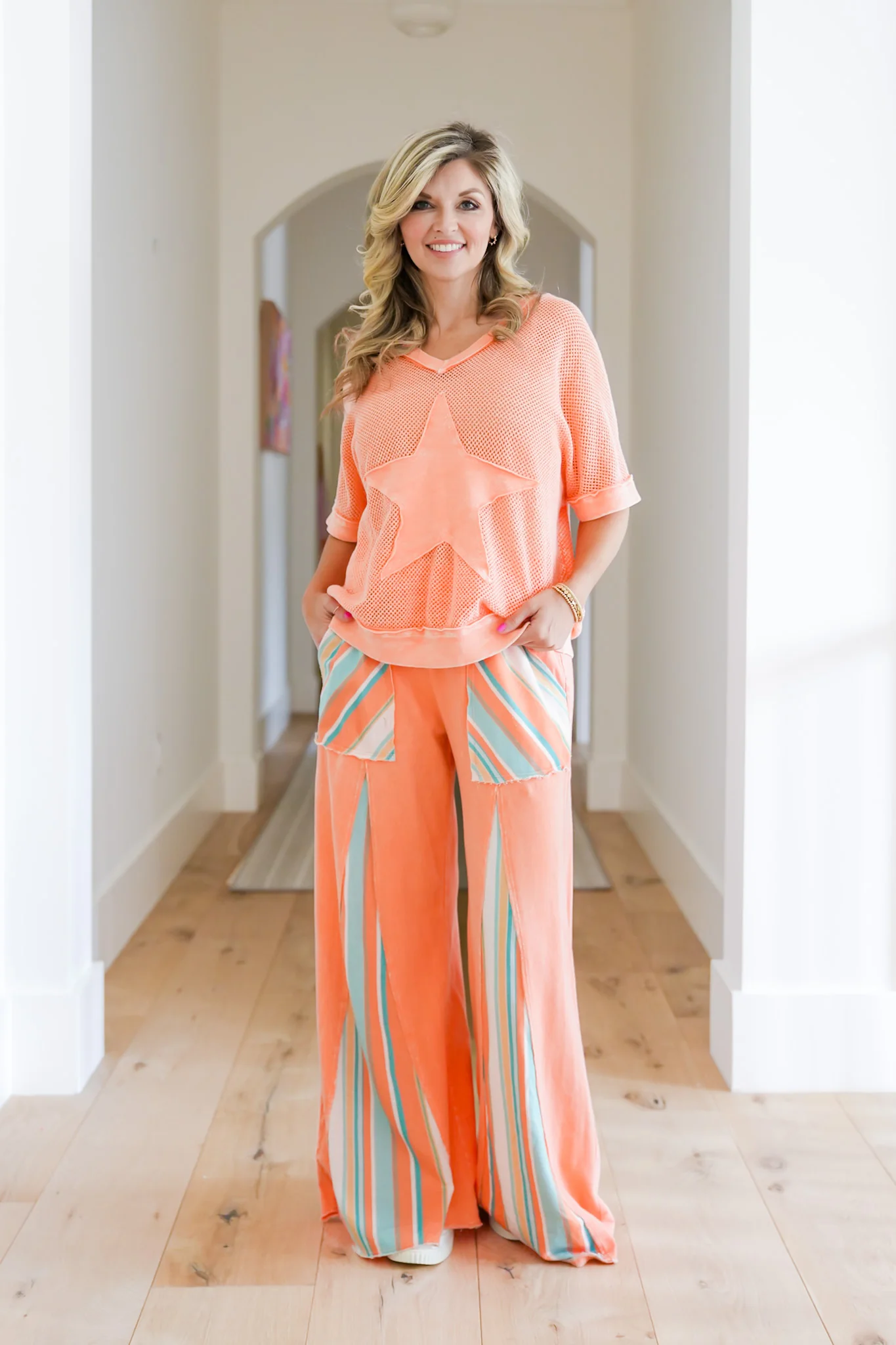 Striped Mineral Wash Elastic Waist Pants - Image 2