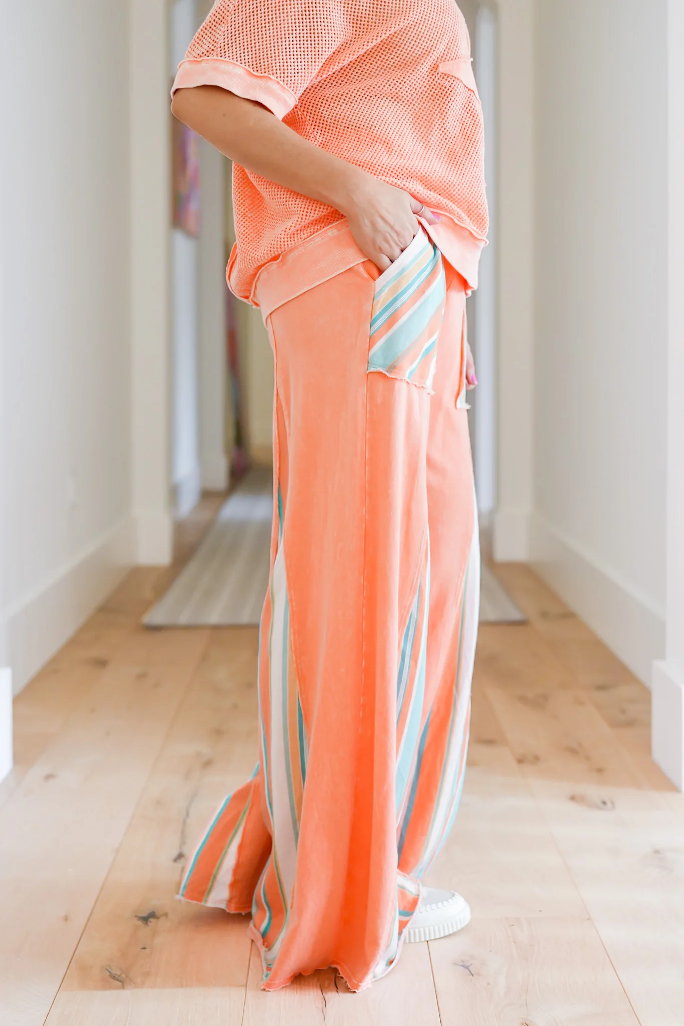 Striped Mineral Wash Elastic Waist Pants - Image 4