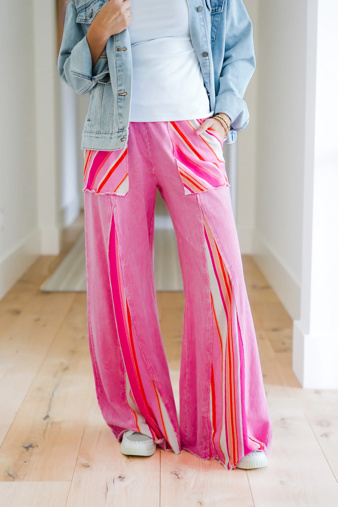 Striped Mineral Wash Elastic Waist Pants - Image 9