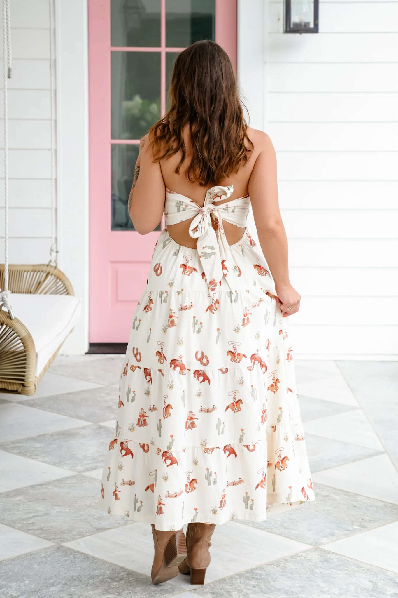 Western Print Strapless Tiered Dress - Image 5