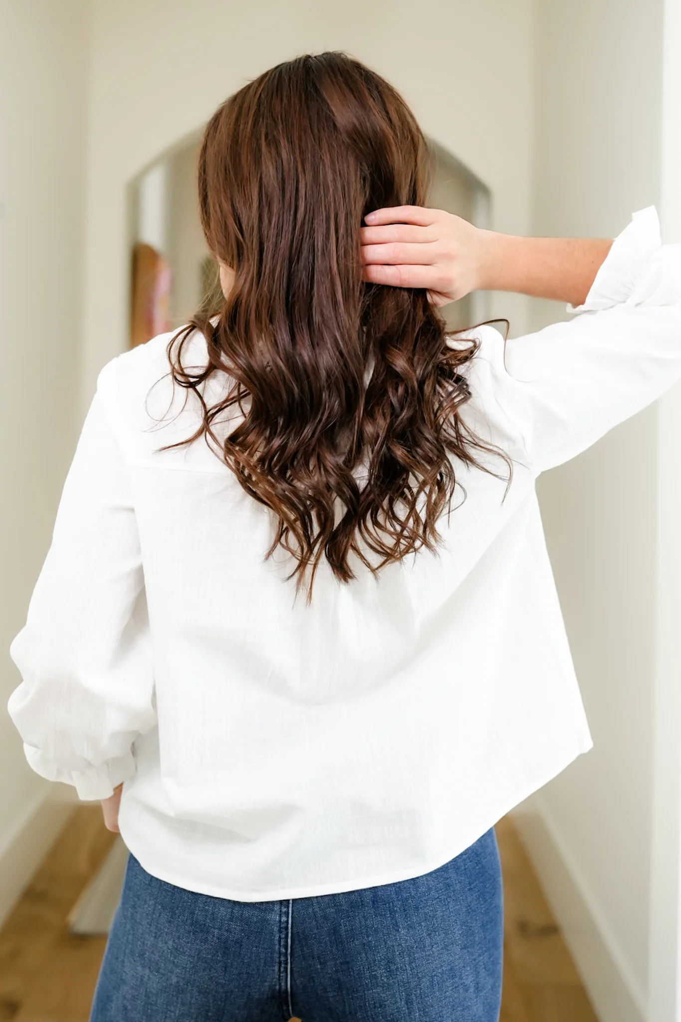 White Eyelet 3/4 Sleeve V Neck Blouse - Image 4