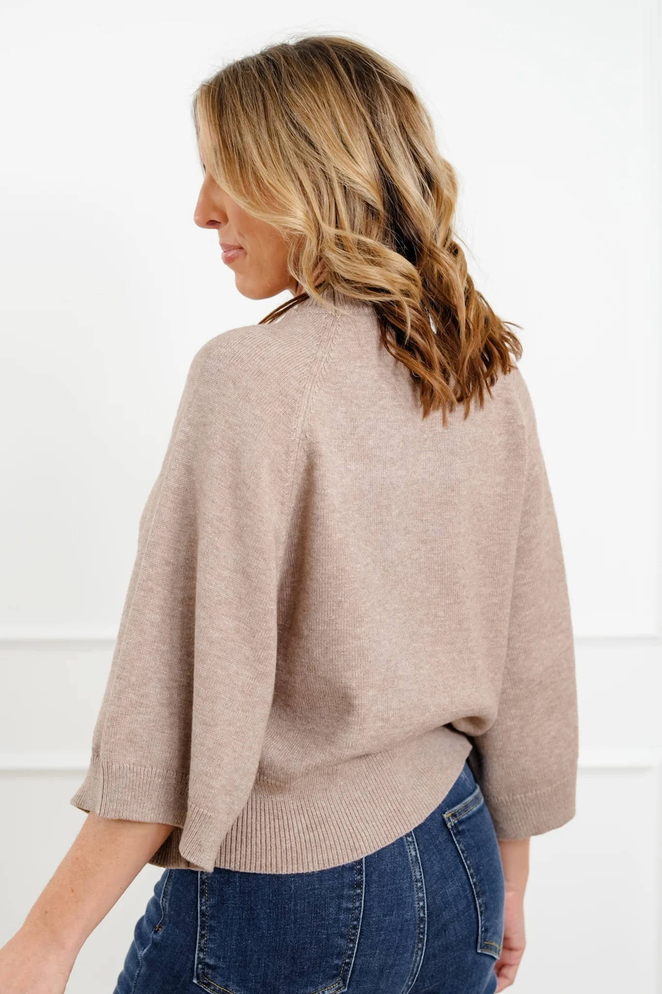 Wide 3/4 Dolman Sleeve Crew Neck Sweater - Image 4
