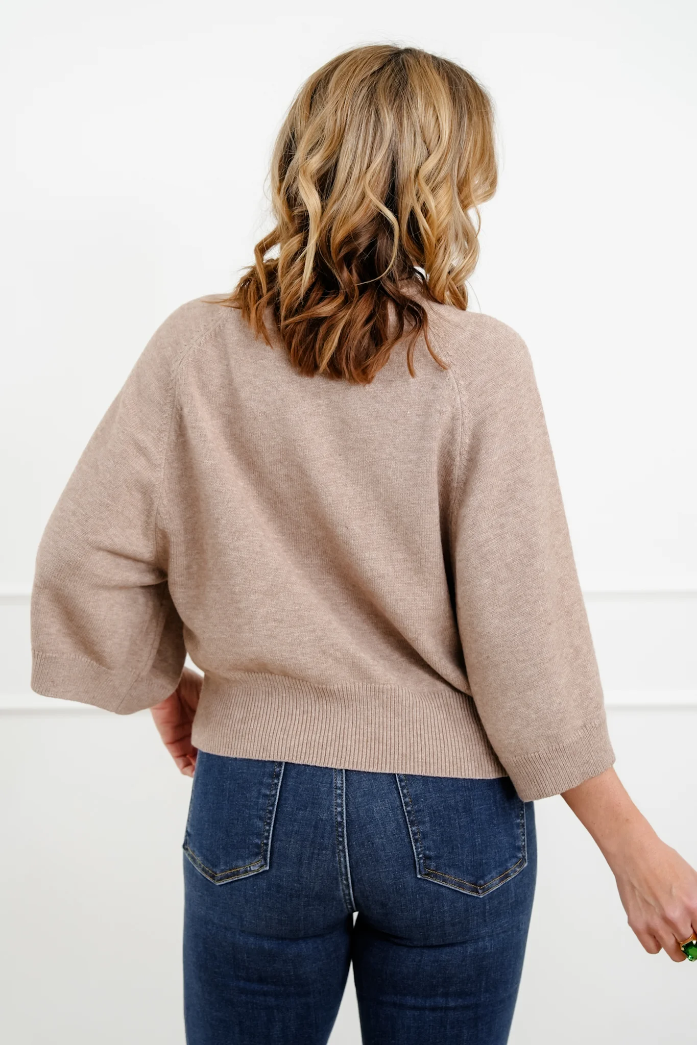 Wide 3/4 Dolman Sleeve Crew Neck Sweater - Image 5
