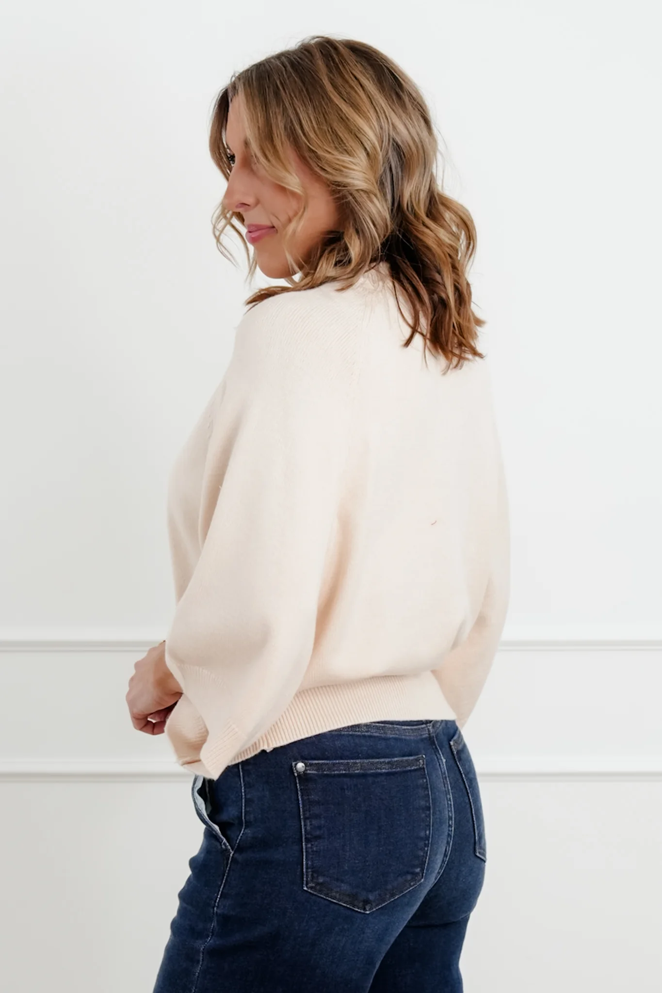 Wide 3/4 Dolman Sleeve Crew Neck Sweater - Image 6