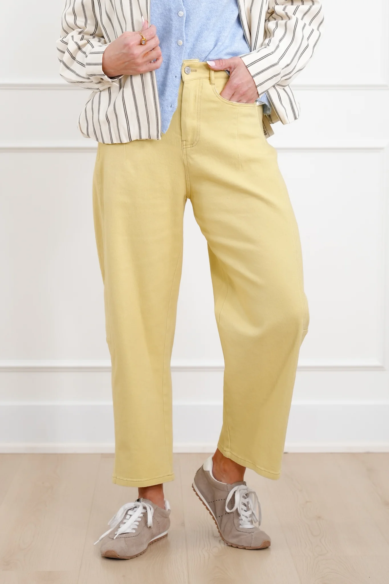 Yellow Twill Mid Rise Barrel Pants - Image 6
